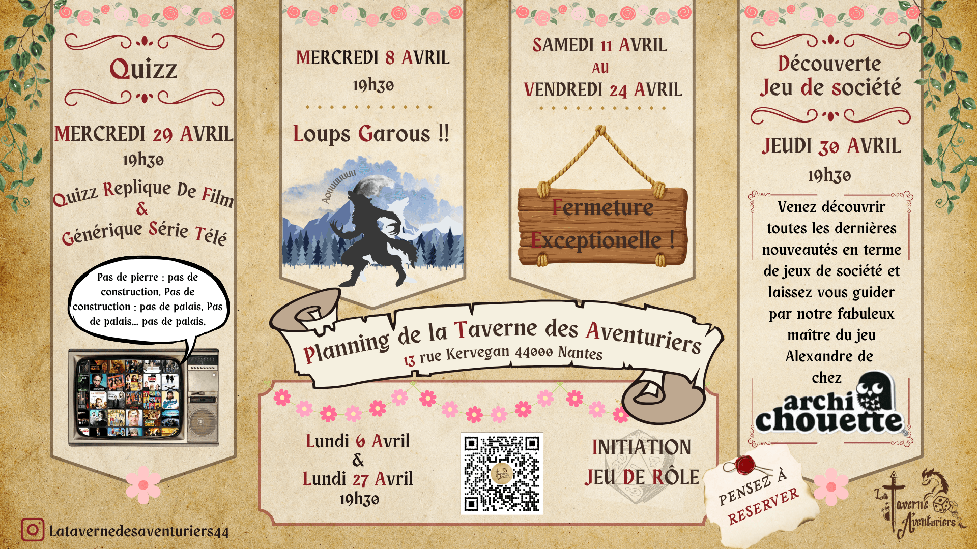 Programmation Avril 2026 - La Taverne s'Anime !